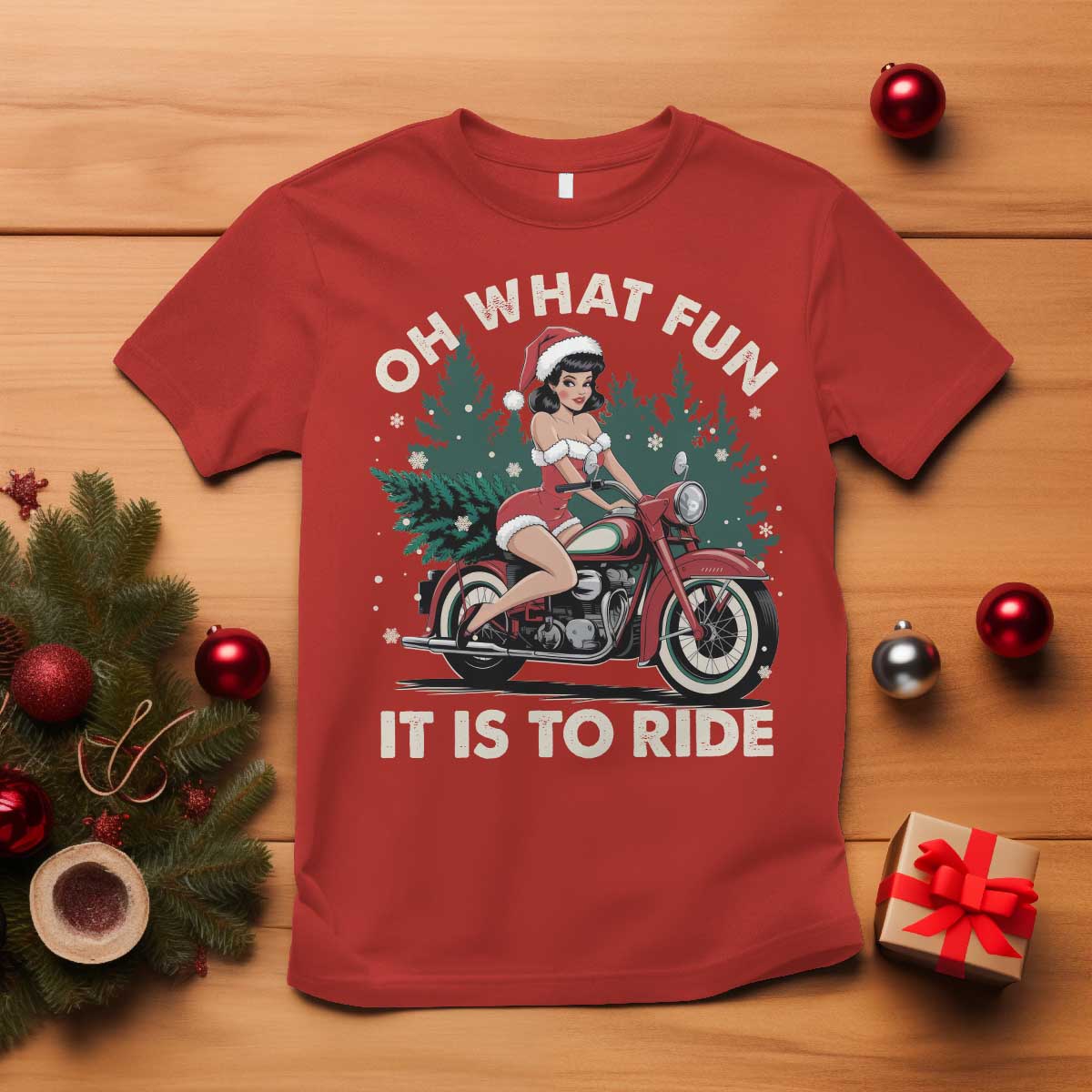 Funny Christmas Motorbike T Shirt Oh What Fun It Is To Ride Female Santa Biker - Wonder Print Shop