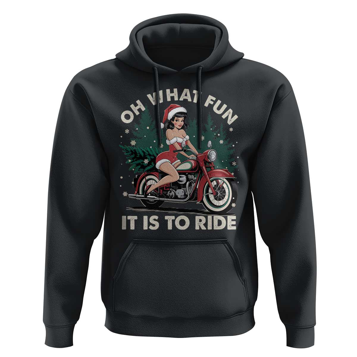 Funny Christmas Motorbike Hoodie Oh What Fun It Is To Ride Female Santa Biker