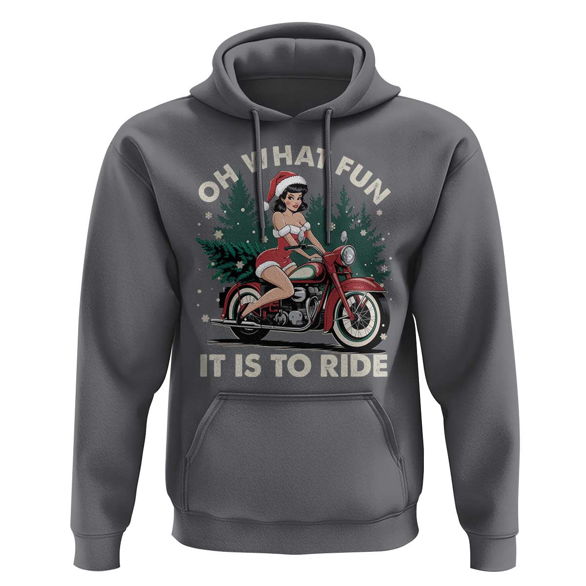 Funny Christmas Motorbike Hoodie Oh What Fun It Is To Ride Female Santa Biker