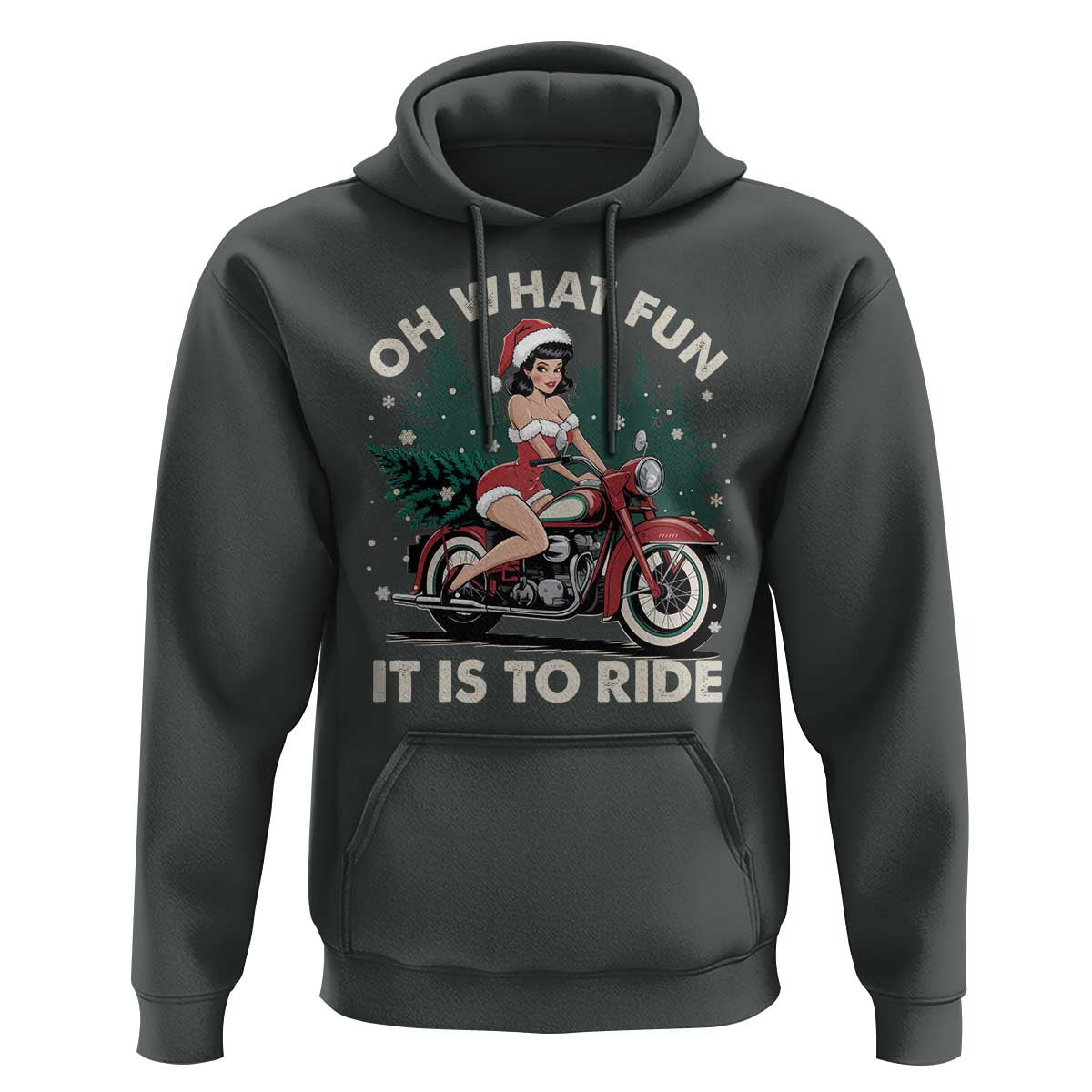 Funny Christmas Motorbike Hoodie Oh What Fun It Is To Ride Female Santa Biker