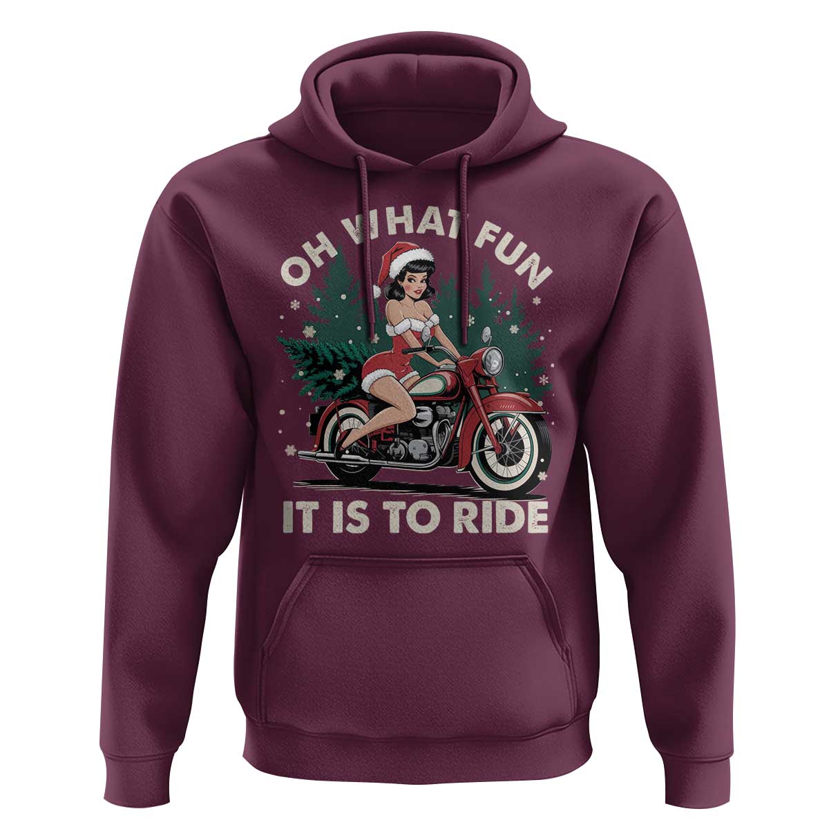 Funny Christmas Motorbike Hoodie Oh What Fun It Is To Ride Female Santa Biker
