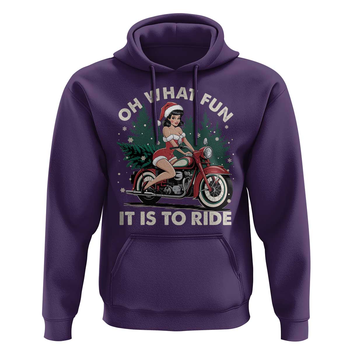 Funny Christmas Motorbike Hoodie Oh What Fun It Is To Ride Female Santa Biker
