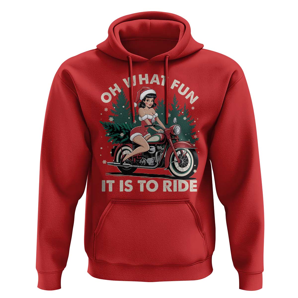 Funny Christmas Motorbike Hoodie Oh What Fun It Is To Ride Female Santa Biker