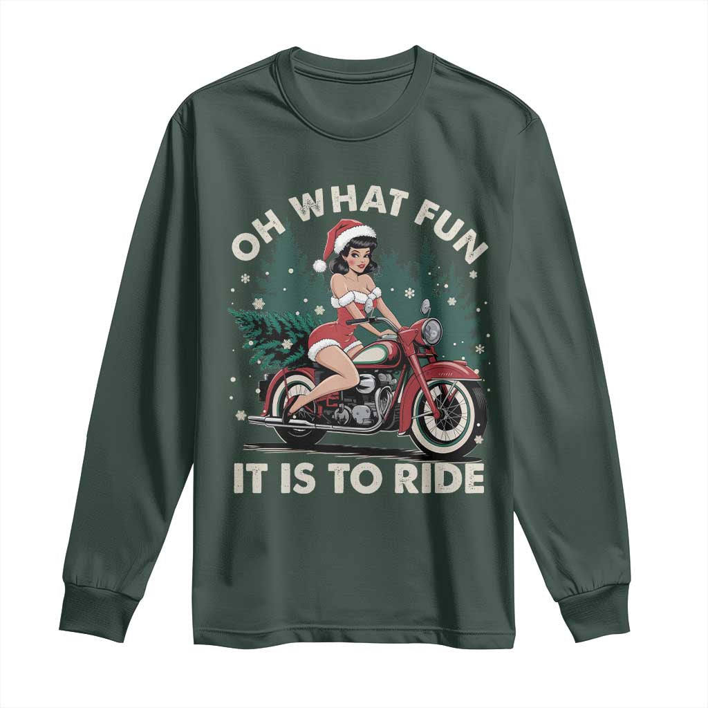 Funny Christmas Motorbike Long Sleeve Shirt Oh What Fun It Is To Ride Female Santa Biker