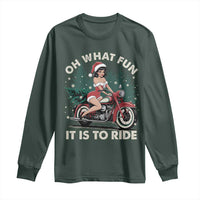 Funny Christmas Motorbike Long Sleeve Shirt Oh What Fun It Is To Ride Female Santa Biker