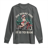 Funny Christmas Motorbike Long Sleeve Shirt Oh What Fun It Is To Ride Female Santa Biker