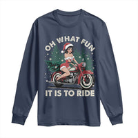 Funny Christmas Motorbike Long Sleeve Shirt Oh What Fun It Is To Ride Female Santa Biker