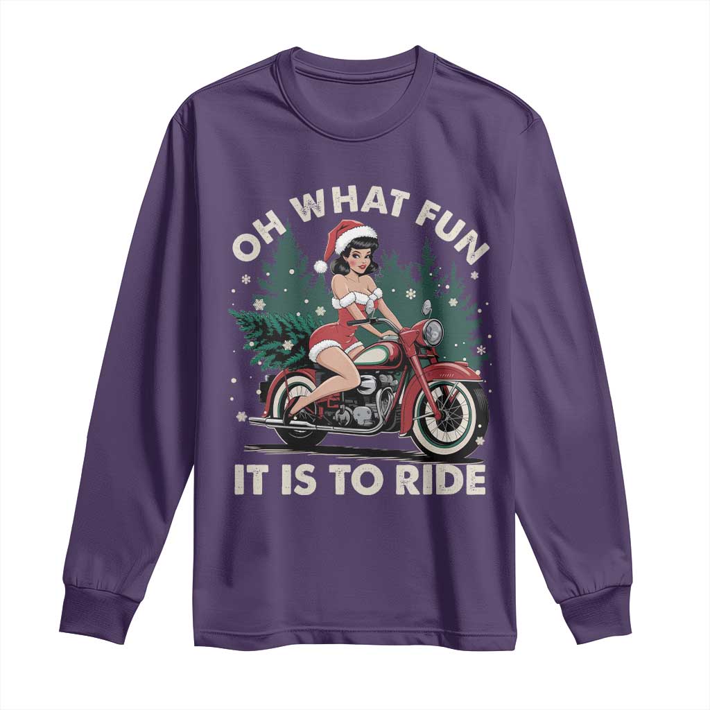 Funny Christmas Motorbike Long Sleeve Shirt Oh What Fun It Is To Ride Female Santa Biker