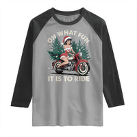 Funny Christmas Motorbike Raglan Shirt Oh What Fun It Is To Ride Female Santa Biker - Wonder Print Shop