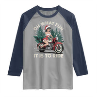 Funny Christmas Motorbike Raglan Shirt Oh What Fun It Is To Ride Female Santa Biker - Wonder Print Shop