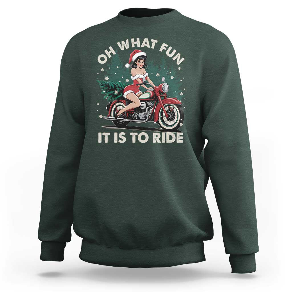 Funny Christmas Motorbike Sweatshirt Oh What Fun It Is To Ride Female Santa Biker - Wonder Print Shop