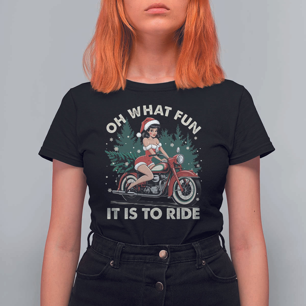 Funny Christmas Motorbike T Shirt For Women Oh What Fun It Is To Ride Female Santa Biker - Wonder Print Shop