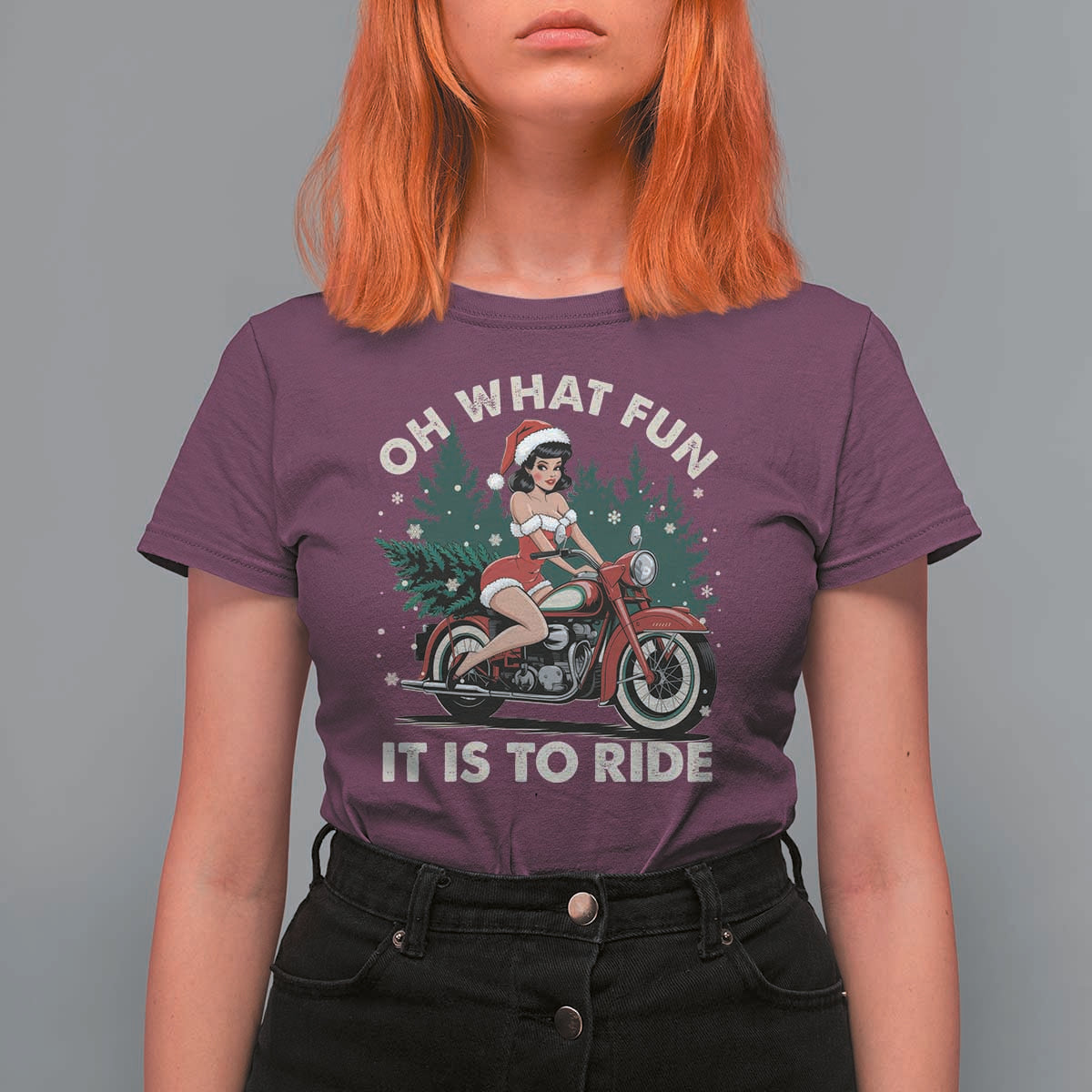 Funny Christmas Motorbike T Shirt For Women Oh What Fun It Is To Ride Female Santa Biker - Wonder Print Shop