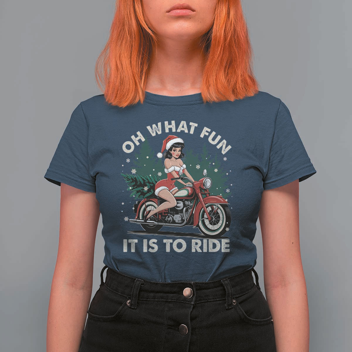 Funny Christmas Motorbike T Shirt For Women Oh What Fun It Is To Ride Female Santa Biker - Wonder Print Shop