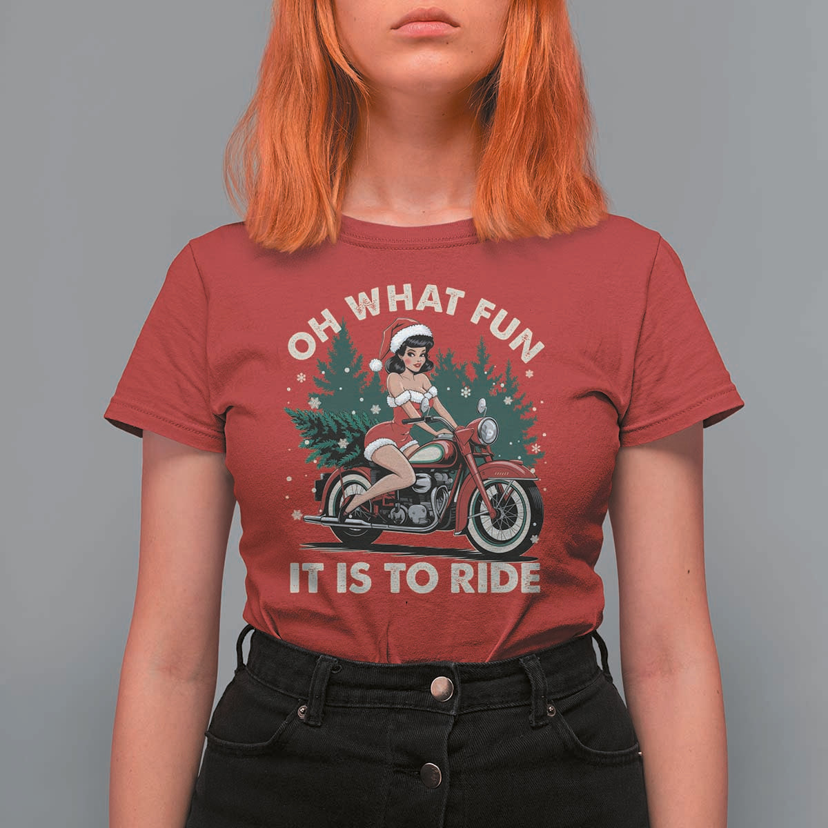 Funny Christmas Motorbike T Shirt For Women Oh What Fun It Is To Ride Female Santa Biker - Wonder Print Shop