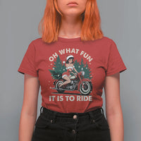 Funny Christmas Motorbike T Shirt For Women Oh What Fun It Is To Ride Female Santa Biker - Wonder Print Shop