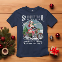 Christmas Female Santa Motorcycle T Shirt Sleighrider Custom Toys For Bad Kids Too - Wonder Print Shop