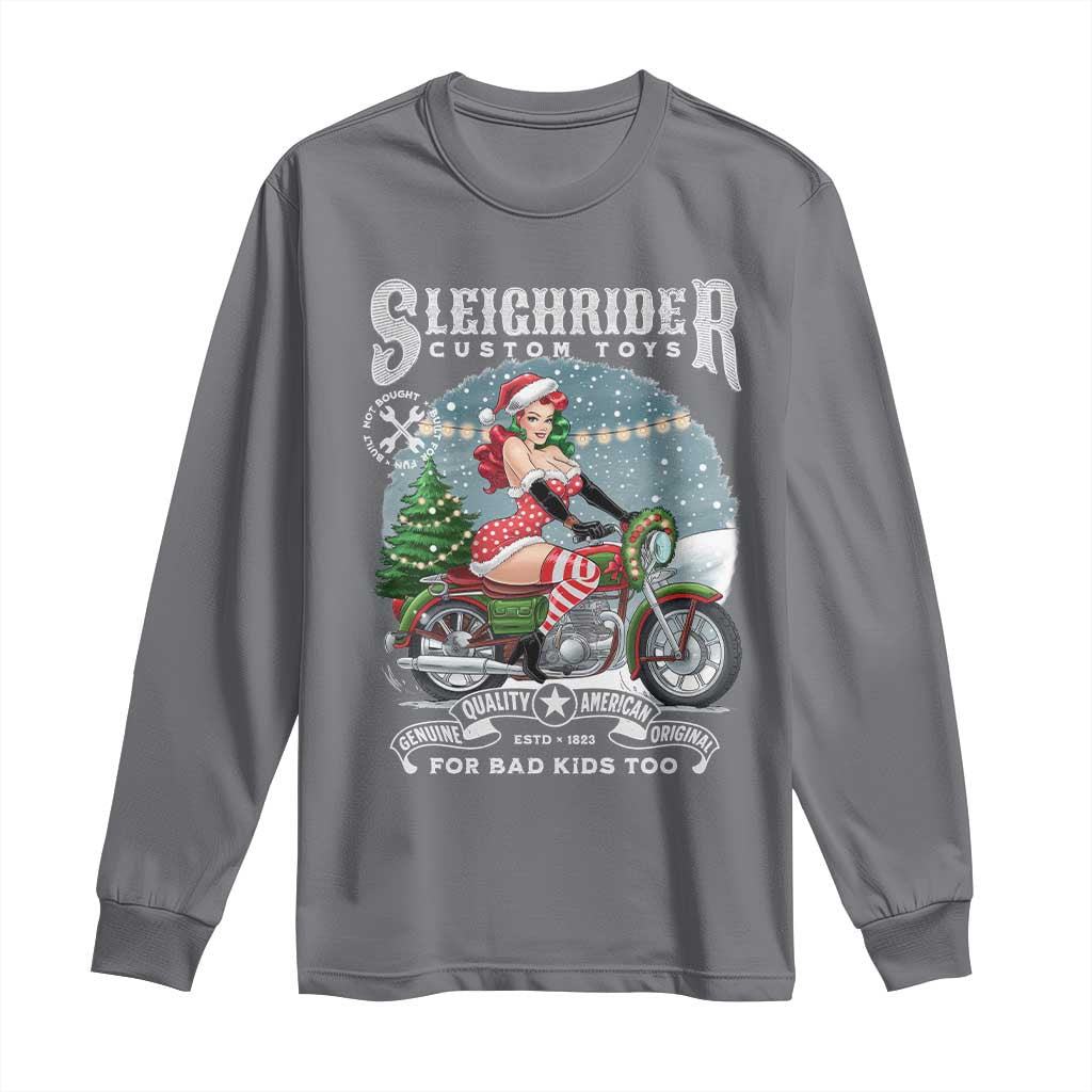 Christmas Female Santa Motorcycle Long Sleeve Shirt Sleighrider Custom Toys For Bad Kids Too