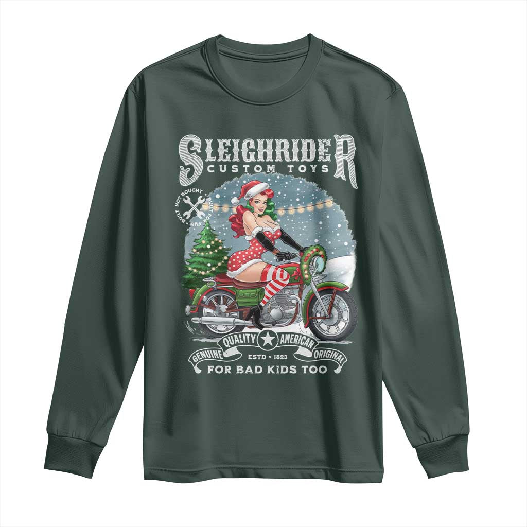 Christmas Female Santa Motorcycle Long Sleeve Shirt Sleighrider Custom Toys For Bad Kids Too