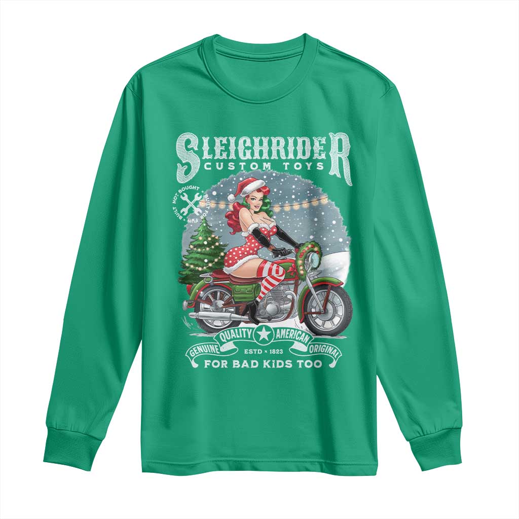 Christmas Female Santa Motorcycle Long Sleeve Shirt Sleighrider Custom Toys For Bad Kids Too