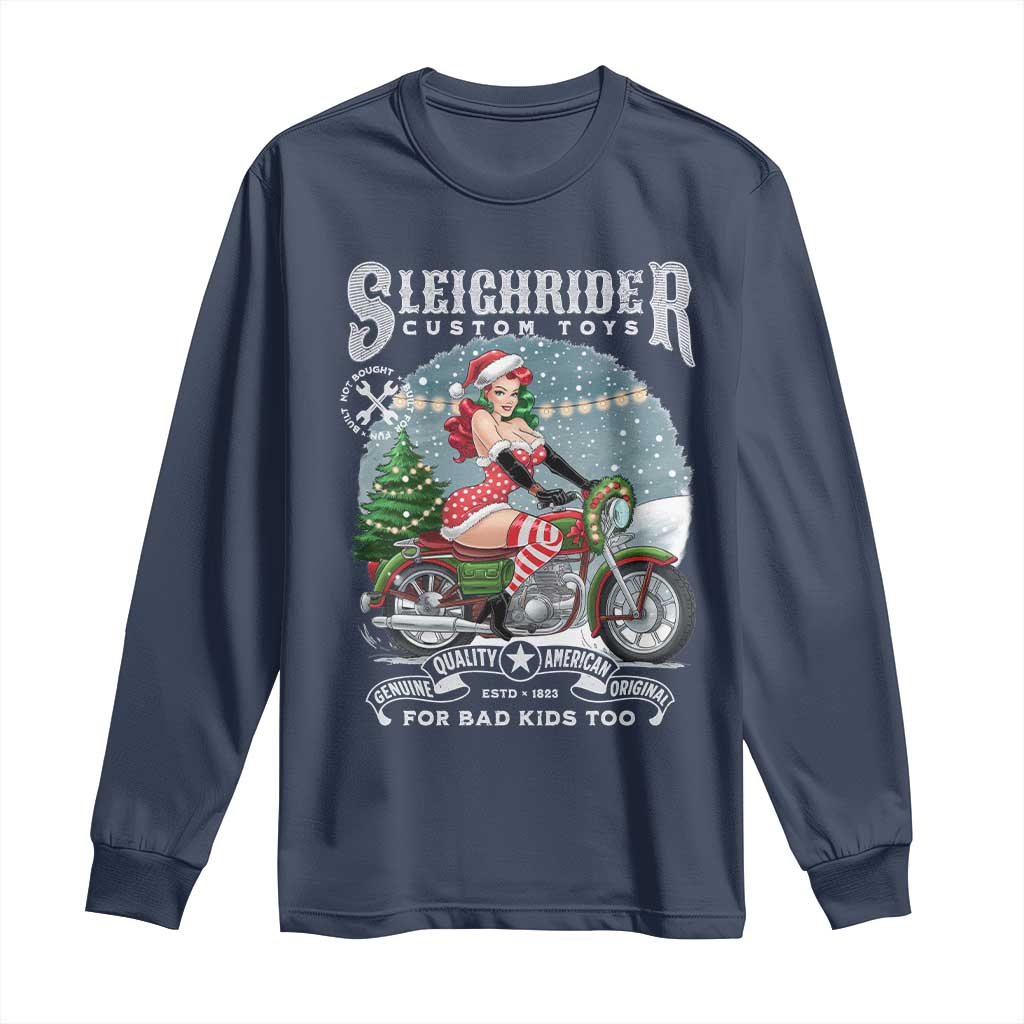 Christmas Female Santa Motorcycle Long Sleeve Shirt Sleighrider Custom Toys For Bad Kids Too