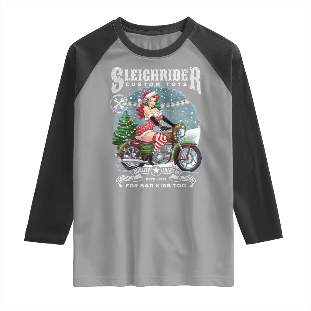 Christmas Female Santa Motorcycle Raglan Shirt Sleighrider Custom Toys For Bad Kids Too - Wonder Print Shop