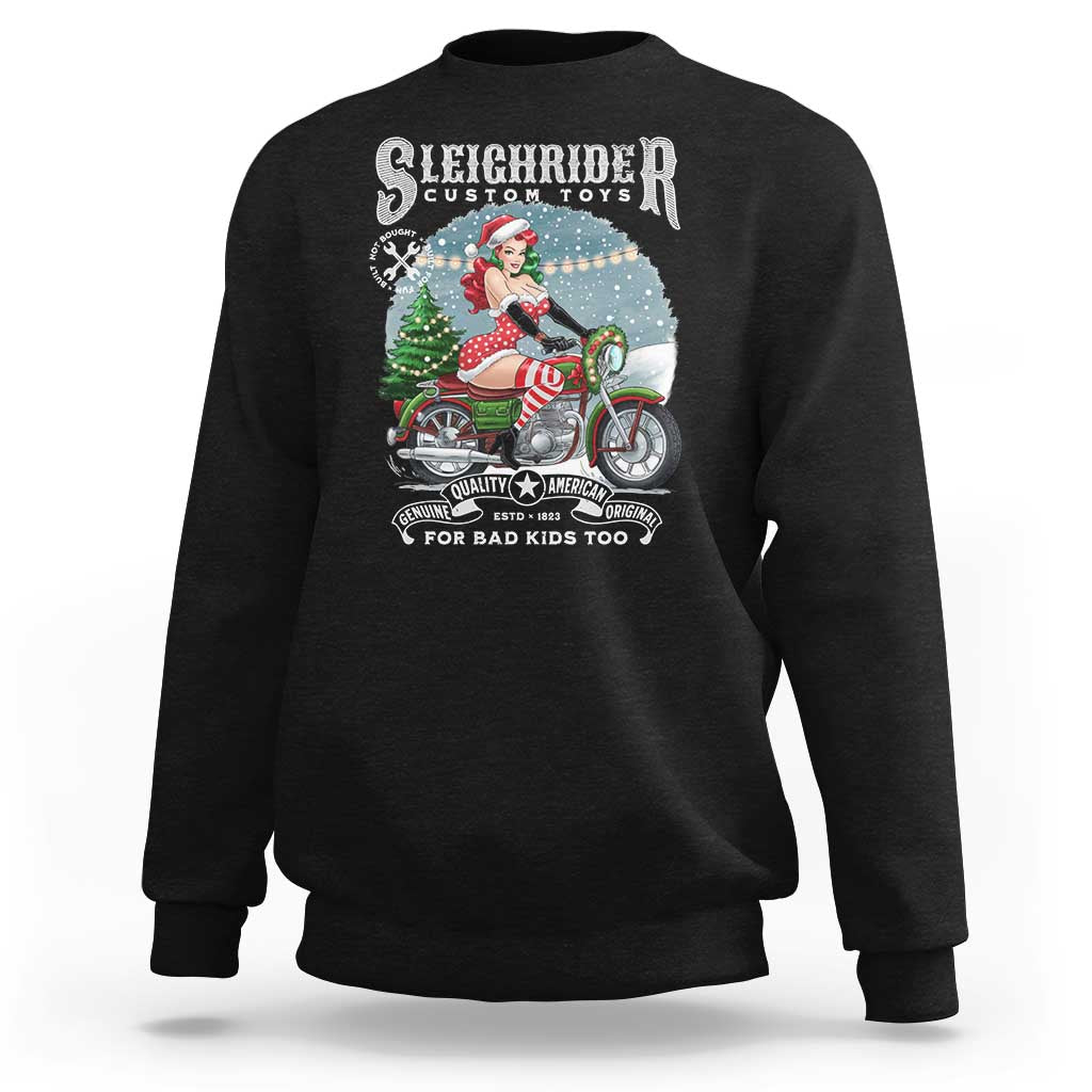 Christmas Female Santa Motorcycle Sweatshirt Sleighrider Custom Toys For Bad Kids Too - Wonder Print Shop