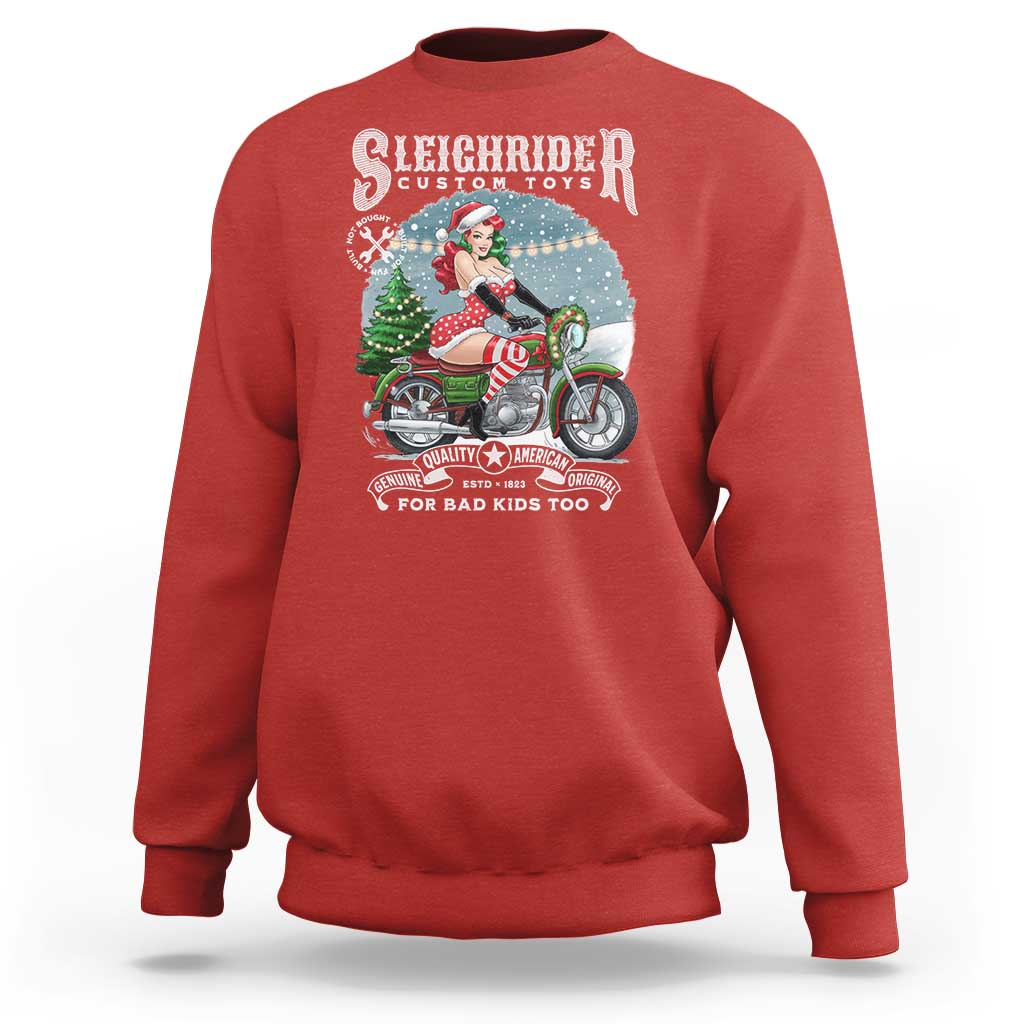 Christmas Female Santa Motorcycle Sweatshirt Sleighrider Custom Toys For Bad Kids Too - Wonder Print Shop
