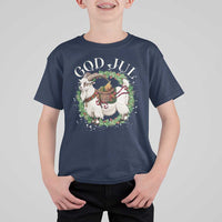 God Jul T Shirt For Kid Yule Goat Christmas Wreath Winter Solstice - Wonder Print Shop