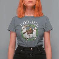 God Jul T Shirt For Women Yule Goat Christmas Wreath Winter Solstice - Wonder Print Shop