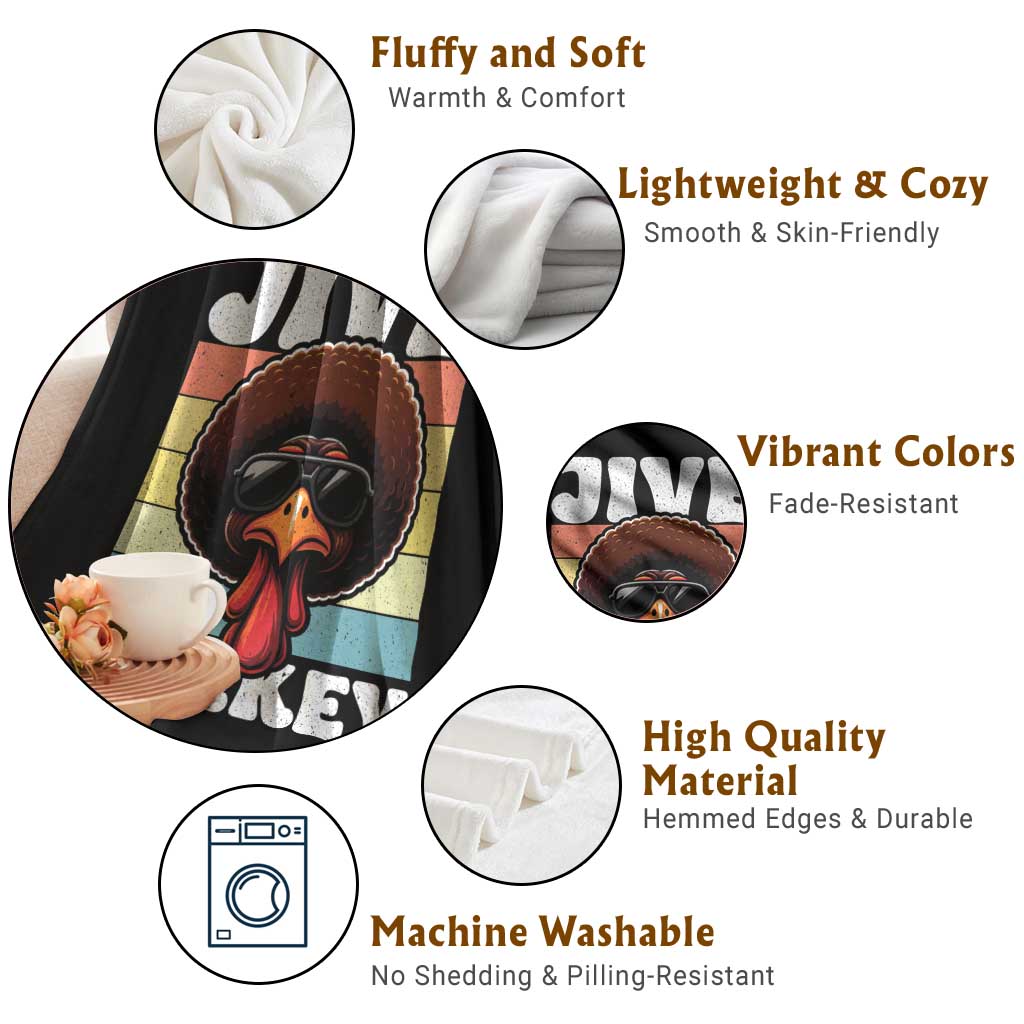 Funny Jive Thanksgiving Turkey Day Throw Blanket Retro Afro Black Turkey - Wonder Print Shop