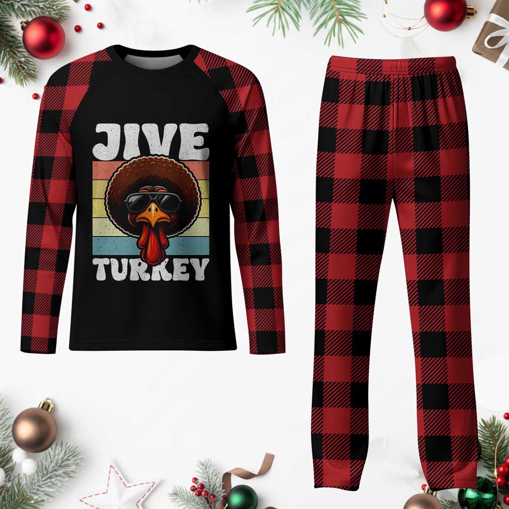 Funny Jive Thanksgiving Turkey Day Plaid Pajama Set Retro Afro Black Turkey - Wonder Print Shop
