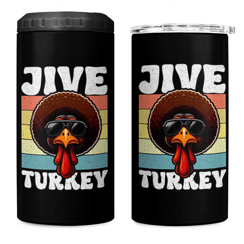 Funny Jive Thanksgiving Turkey Day 4 in 1 Can Cooler Tumbler Retro Afro Black Turkey - Wonder Print Shop