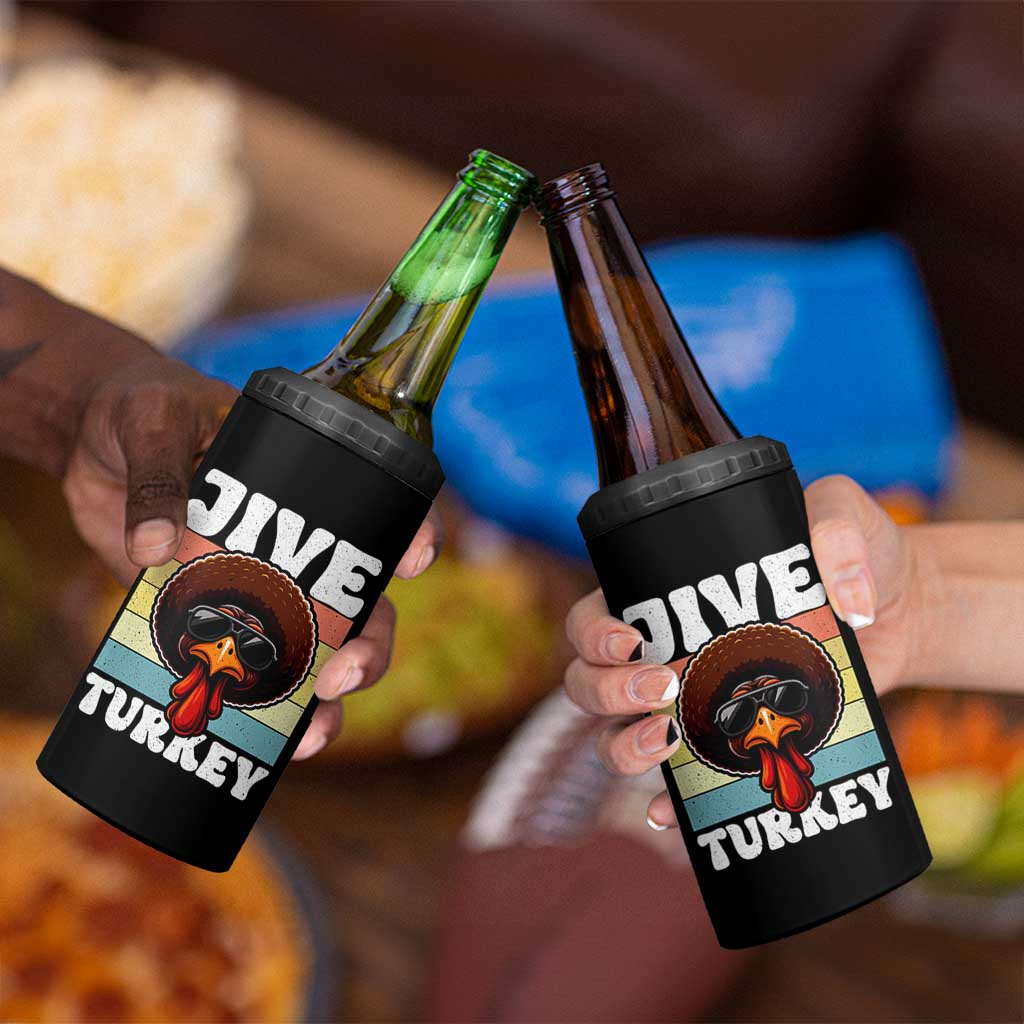 Funny Jive Thanksgiving Turkey Day 4 in 1 Can Cooler Tumbler Retro Afro Black Turkey - Wonder Print Shop