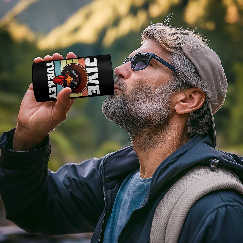 Funny Jive Thanksgiving Turkey Day 4 in 1 Can Cooler Tumbler Retro Afro Black Turkey - Wonder Print Shop