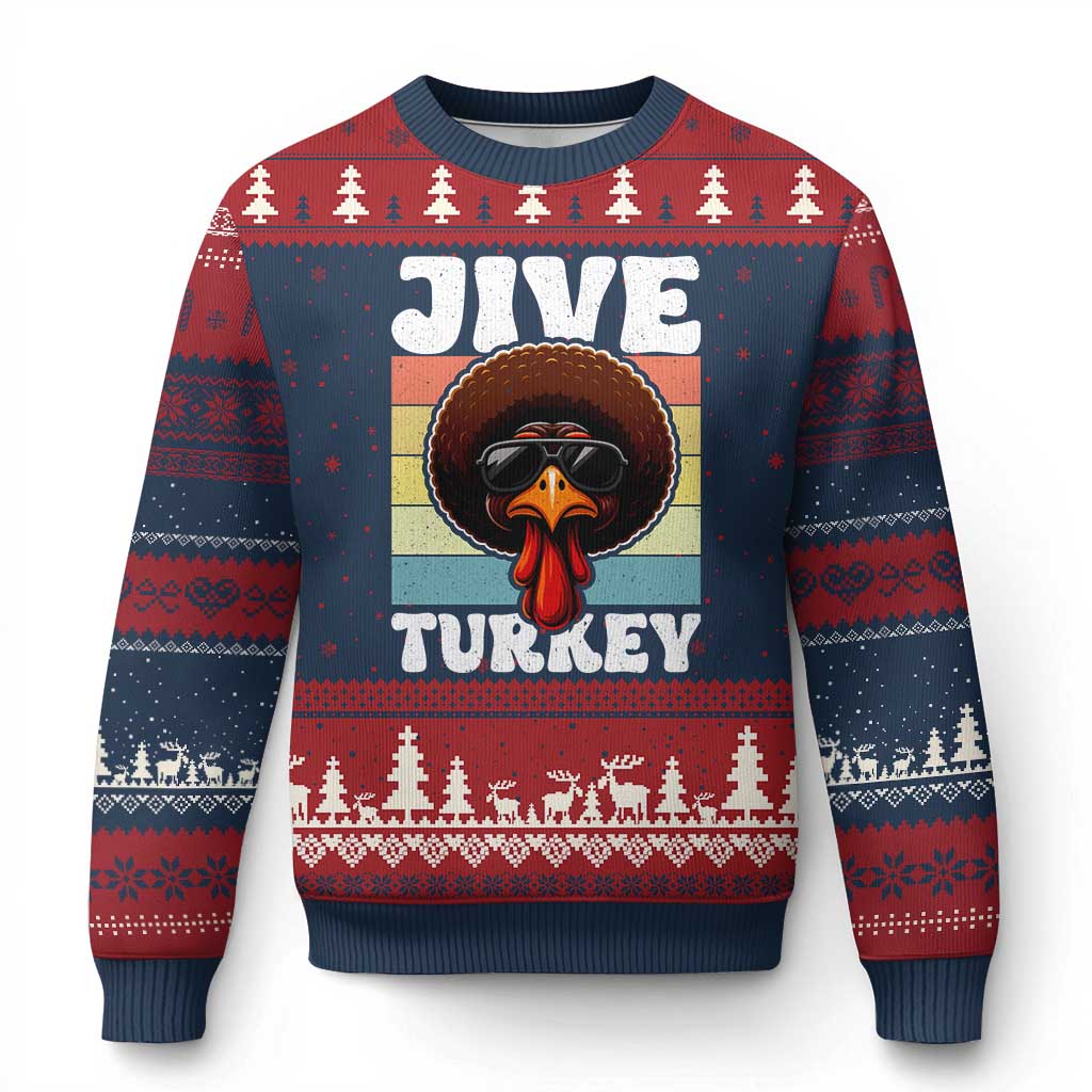 Funny Jive Thanksgiving Turkey Day Ugly Christmas Sweater Retro Afro Black Turkey - Wonder Print Shop