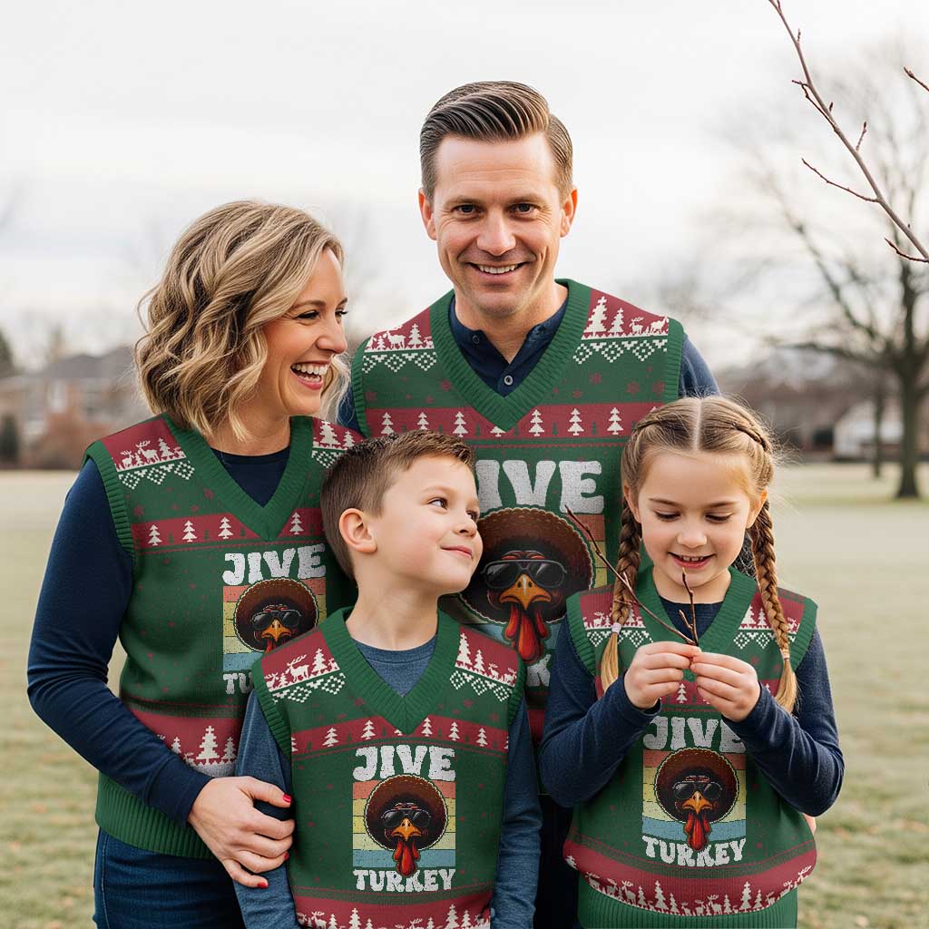 Funny Jive Thanksgiving Turkey Day V-Neck Knit Sweater Vest Retro Afro Black Turkey - Wonder Print Shop