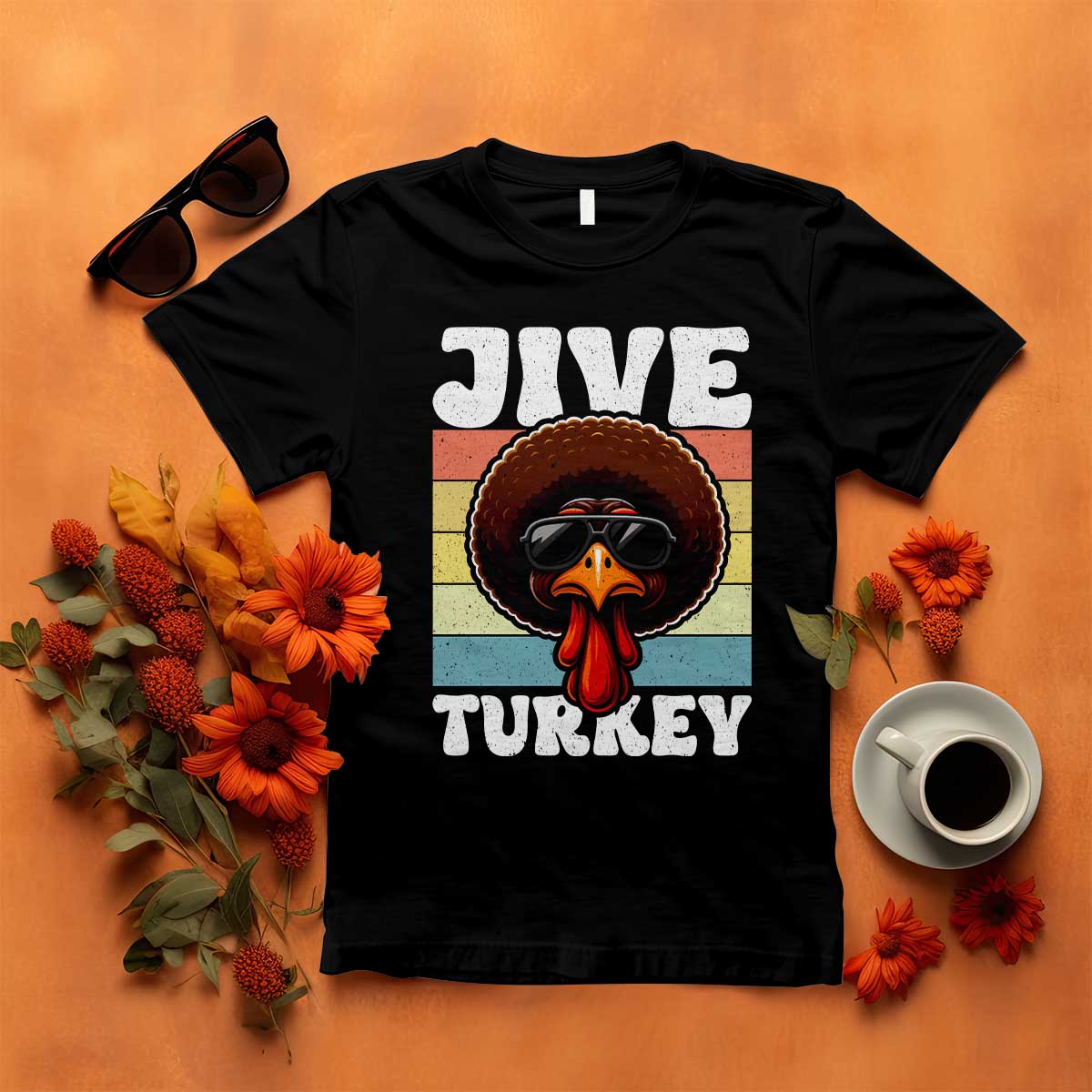 Funny Jive Thanksgiving Turkey Day T Shirt Retro Afro Black Turkey - Wonder Print Shop