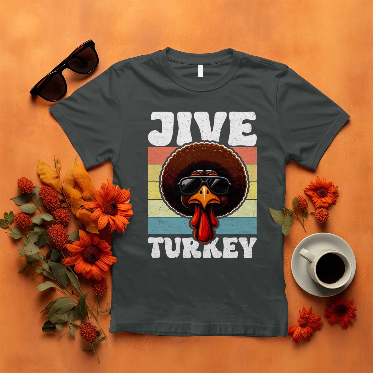 Funny Jive Thanksgiving Turkey Day T Shirt Retro Afro Black Turkey - Wonder Print Shop