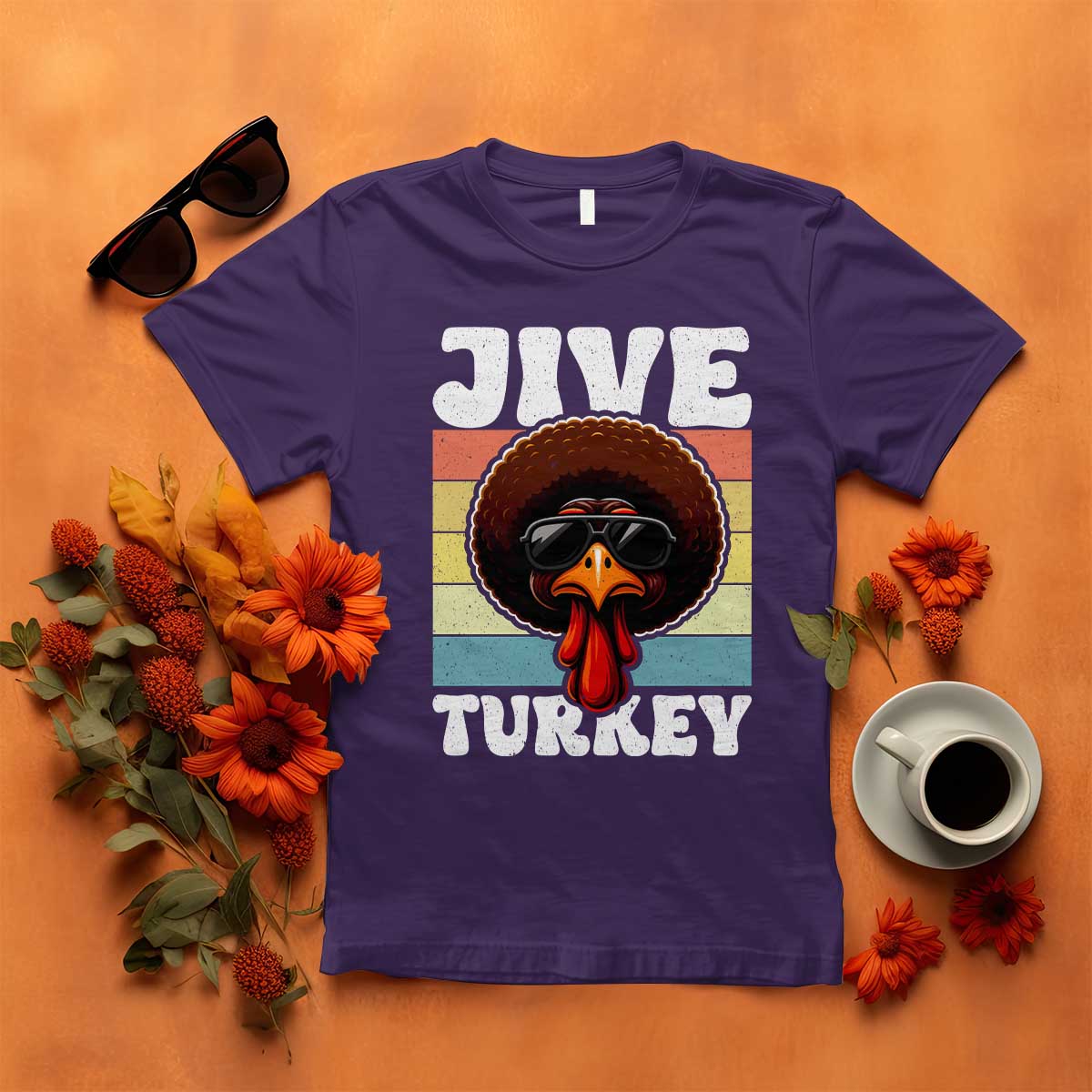 Funny Jive Thanksgiving Turkey Day T Shirt Retro Afro Black Turkey - Wonder Print Shop
