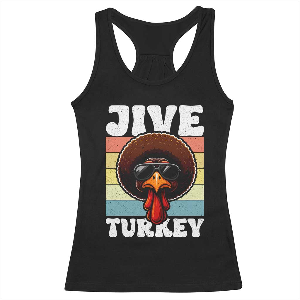 Funny Jive Thanksgiving Turkey Day Racerback Tank Top Retro Afro Black Turkey - Wonder Print Shop