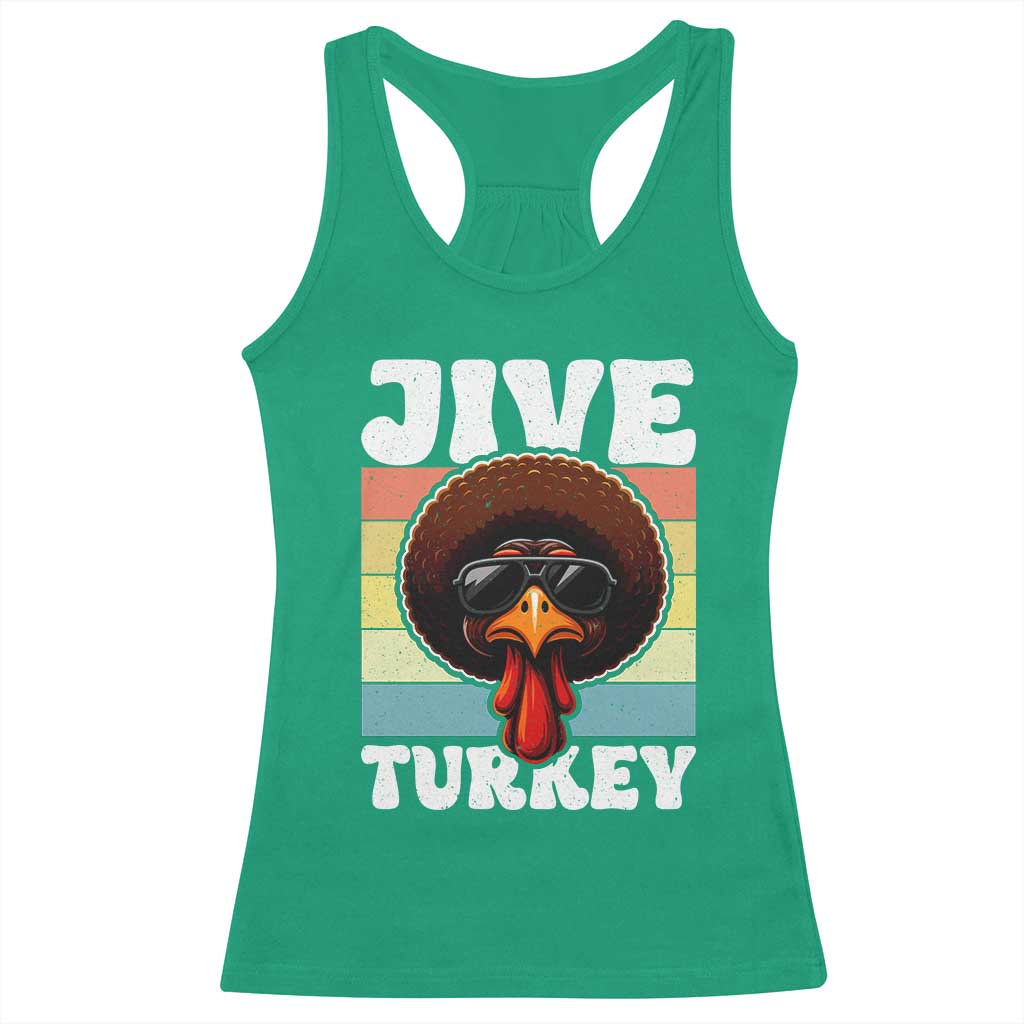 Funny Jive Thanksgiving Turkey Day Racerback Tank Top Retro Afro Black Turkey - Wonder Print Shop