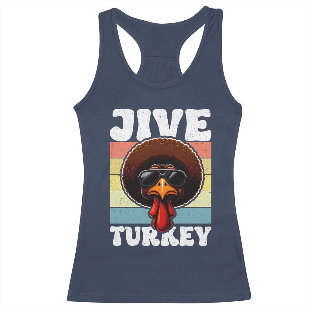 Funny Jive Thanksgiving Turkey Day Racerback Tank Top Retro Afro Black Turkey - Wonder Print Shop