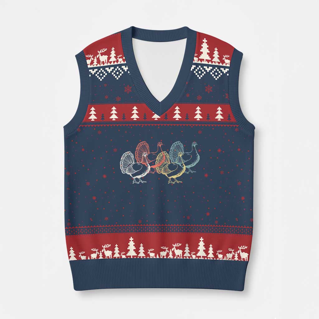 Thanksgiving Turkey Day Retro Poultry Holiday V-Neck Knit Sweater Vest - Wonder Print Shop
