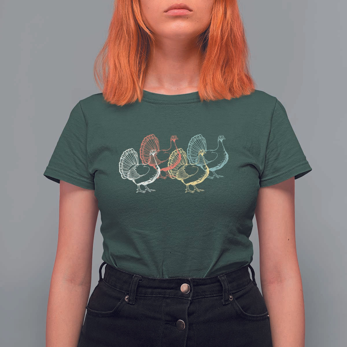 Thanksgiving Turkey Day Retro Poultry Holiday T Shirt For Women - Wonder Print Shop