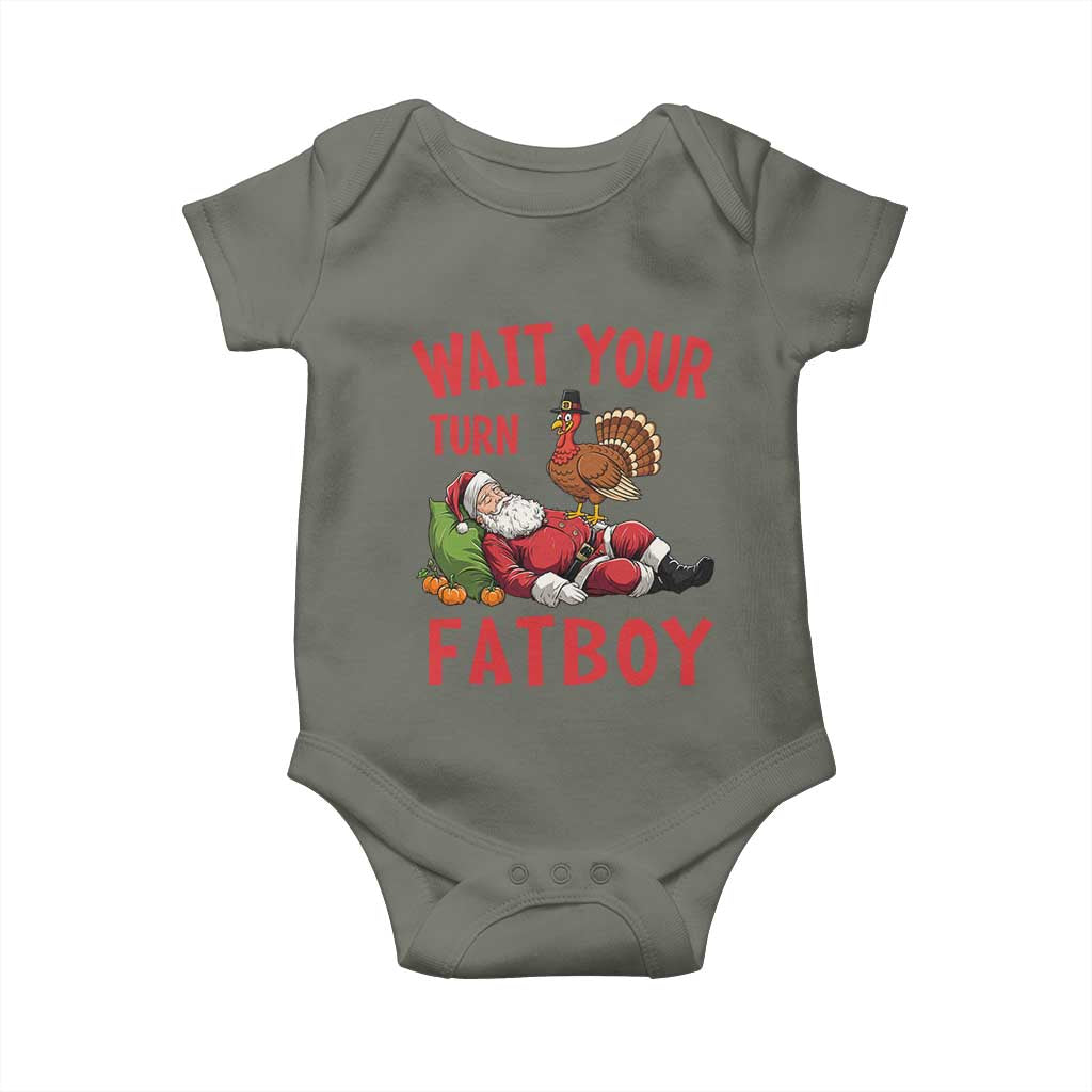 Funny Thanksgiving Christmas Baby Onesie Wait Your Turn Fat Boy Turkey Santa - Wonder Print Shop