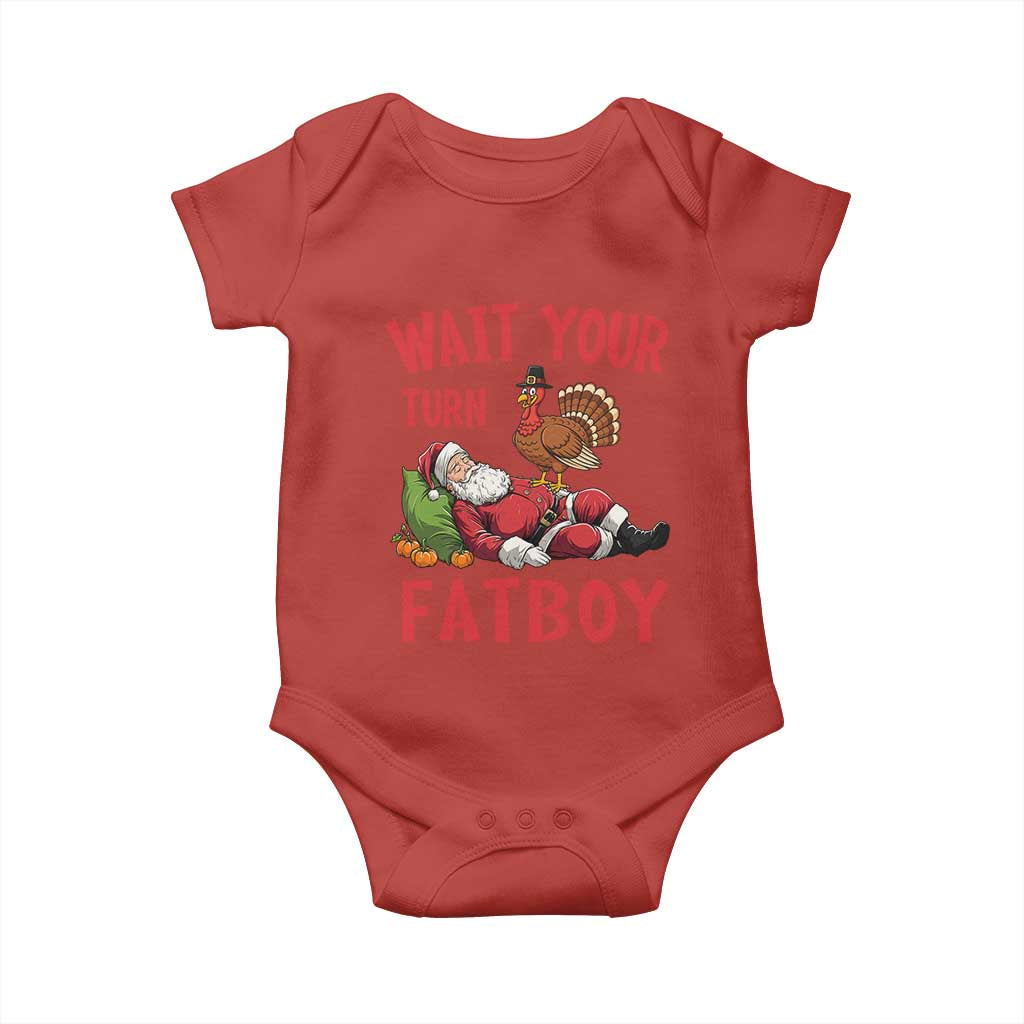 Funny Thanksgiving Christmas Baby Onesie Wait Your Turn Fat Boy Turkey Santa - Wonder Print Shop