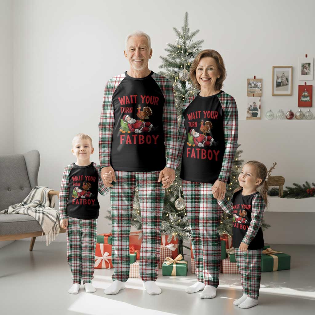 Funny Thanksgiving Christmas Plaid Pajama Set Wait Your Turn Fat Boy Turkey Santa - Wonder Print Shop