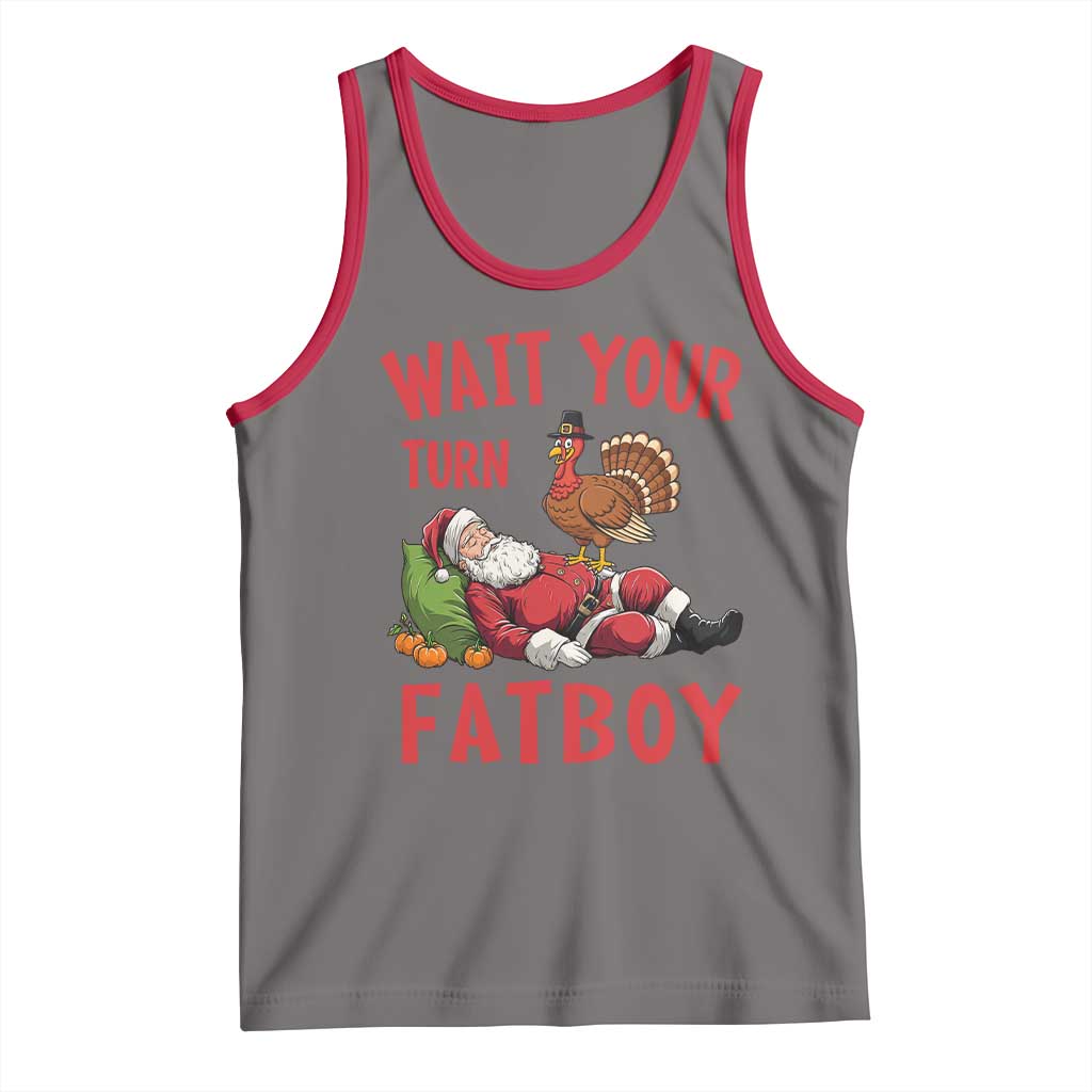 Funny Thanksgiving Christmas Tank Top Wait Your Turn Fat Boy Turkey Santa - Wonder Print Shop
