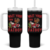 Funny Thanksgiving Christmas Tumbler With Handle Wait Your Turn Fat Boy Turkey Santa - Wonder Print Shop